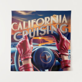 クラシックカーに乗るエレガントな女性 タペストリー