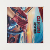 クラシックカーに乗るエレガントな女性 タペストリー (正面(横))