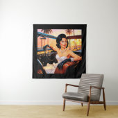 クラシックカーに乗るエレガントな女性 タペストリー (インサイチュ)