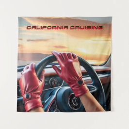 クラシックカーに乗るエレガントな女性 タペストリー