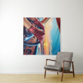 クラシックカーに乗るエレガントな女性 タペストリー (インサイチュ(横))