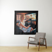 クラシックカーに乗るエレガントな女性 タペストリー (インサイチュ)