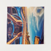 クラシックカーに乗るエレガントな女性 タペストリー (正面(横))