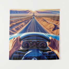 クラシックカーに乗るエレガントな女性 タペストリー