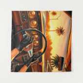 クラシックカーに乗るエレガントな女性 タペストリー (正面(横))