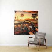 クラシックカーに乗るエレガントな女性 タペストリー (インサイチュ)