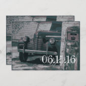 クラシックカーのガソリンスタンドのヴィンテージの結婚式招待状 招待状 (正面/裏面)