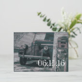 クラシックカーのガソリンスタンドのヴィンテージの結婚式招待状 招待状 (スタンド正面)