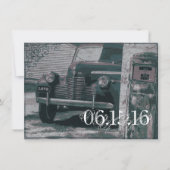 クラシックカーのガソリンスタンドのヴィンテージの結婚式招待状 招待状 (正面)