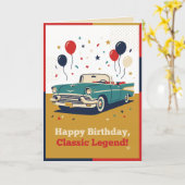 クラシックカーの伝説 誕生日カード | クラシックレジェンド カード (黄色い花)