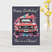 クラシックカーアメリカンカーあなたはAクラシック誕生日 カード (黄色い花)