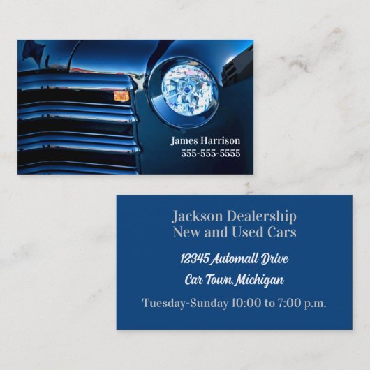 クラシックカー深いブルービジ車のネス 名刺 (正面/裏面)