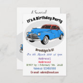 クラシックカー 1948 カートゥーンイラスト 招待状 (正面/裏面)