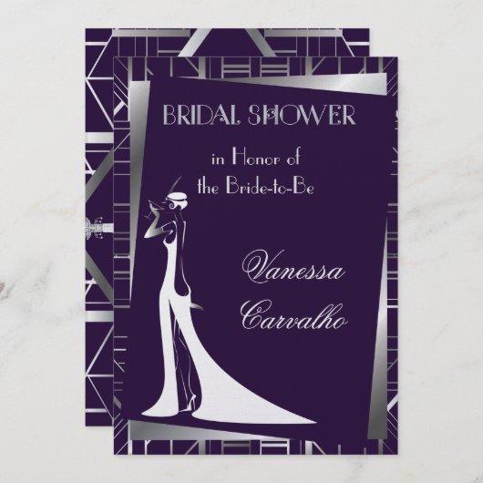 クラシックガツビーデコブライダルシャワーアレンジメントマヌエラ 招待状 (正面/裏面)