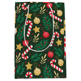 クラシックキャンディと葉クリスマス ミディアムペーパーバッグ