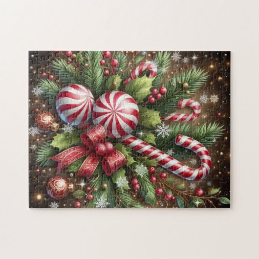 クラシックキャンディーケイン/ペパーミントクリスマスグリーン ジグソーパズル (横)