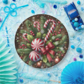 クラシックキャンディーケイン/ペパーミントクリスマスグリーン ペーパープレート (パーティー)