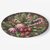 クラシックキャンディーケイン/ペパーミントクリスマスグリーン ペーパープレート (アングル)