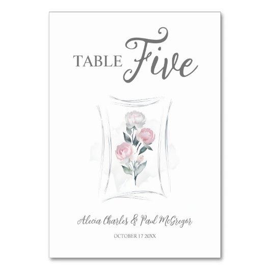 クラシックキュートフローラ牡丹バチ入りグレー&ピンク テーブルナンバー (正面)