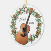 クラシックギタークリスマスリースパインコーン音楽 セラミックオーナメント (左)