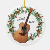 クラシックギタークリスマスリースパインコーン音楽 セラミックオーナメント (裏面)