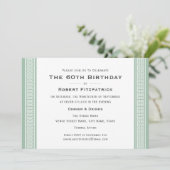 クラシックギリシャ鍵カスタム年齢誕生日フォトグリーン 招待状 (スタンド正面)