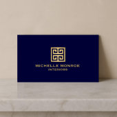 クラシックギリシャ鍵デザイナーロゴ金ゴールド/ネイビーブルー 名刺