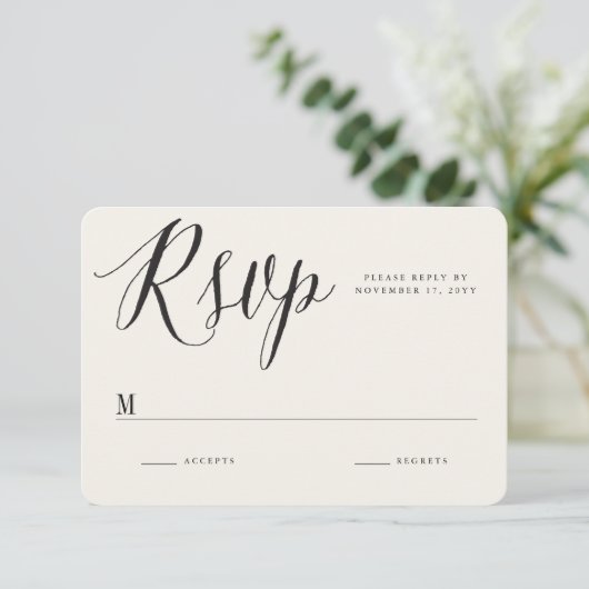 クラシックギリシャ鍵書道スクリプトシック結婚ズ 出欠カード (スタンド正面)