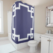 クラシックギリシャ鍵縁どネイビーブルーホワイト シャワーカーテン (インサイチュ)