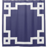 クラシックギリシャ鍵縁どネイビーブルーホワイト シャワーカーテン (正面)