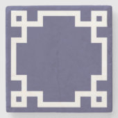 クラシックギリシャ鍵縁どネイビーブルーホワイト ストーンコースター (正面)