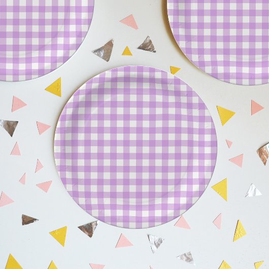 クラシックギンガムチェック格子模様薄紫 ペーパープレート