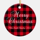 クラシッククリスティーレッド・バッファロー・プレイド家族の写真 セラミックオーナメント (正面)