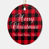 クラシッククリスティーレッド・バッファロー・プレイド家族の写真 セラミックオーナメント (左)