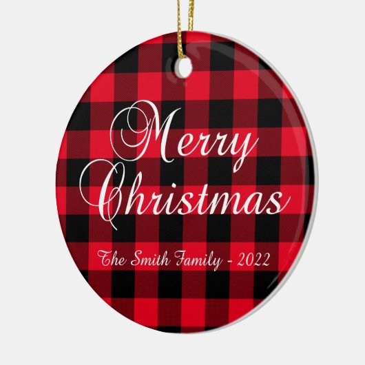 クラシッククリスティーレッド・バッファロー・プレイド家族の写真 セラミックオーナメント (左)