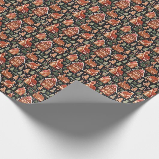 クラシッククリスマスのギンガーブレッドハウス – フェスティバル ラッピングペーパー (角)