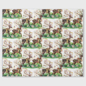 クラシッククリスマスのトナカイ&金ゴールドベル ラッピングペーパー (フラット)