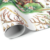 クラシッククリスマスのトナカイ&金ゴールドベル ラッピングペーパー (ロールコーナー)