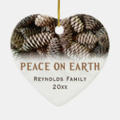 クラシッククリスマスのパインコーンピースオンアースカスタム セラミックオーナメント (裏面)