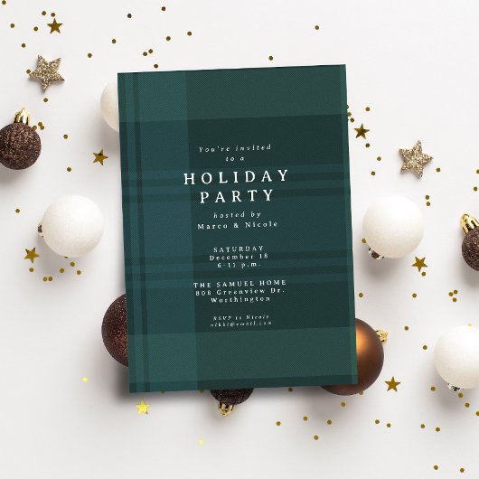 クラシッククリスマスのプレッシンプルドのグリーンホリデーパーティー 招待状