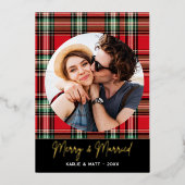 クラシッククリスマスのプレメリーイドと結婚した写真 箔シーズンカード (正面)