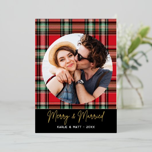 クラシッククリスマスのプレメリーイドと結婚した写真 箔シーズンカード (立ち正面)