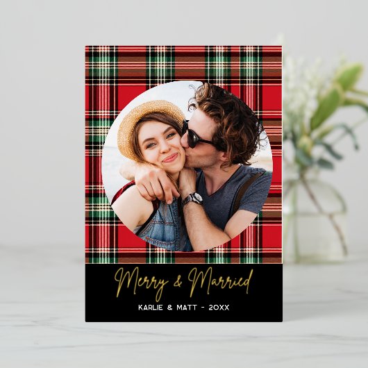 クラシッククリスマスのプレメリーイドと結婚した写真 箔シーズンカード (立ち正面)