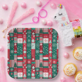 クラシッククリスマスのラッピング紙パターン ペーパープレート (パーティー)