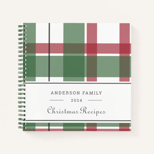クラシッククリスマスの格子模様ファミリーレシピ ノートブック (正面)
