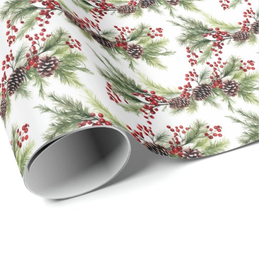 クラシッククリスマスの緑とホリーベリー ラッピングペーパー (ロールコーナー)