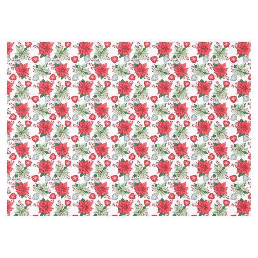 クラシッククリスマスの花が赤と白咲く テーブルクロス (正面(横))