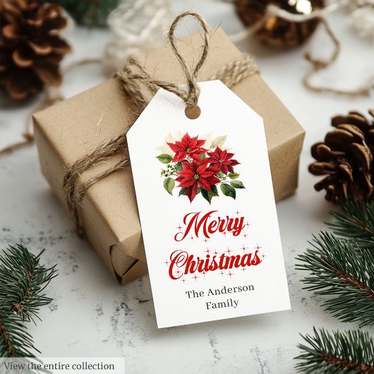 クラシッククリスマスの花 植物画のホリデータグ ギフトタグ