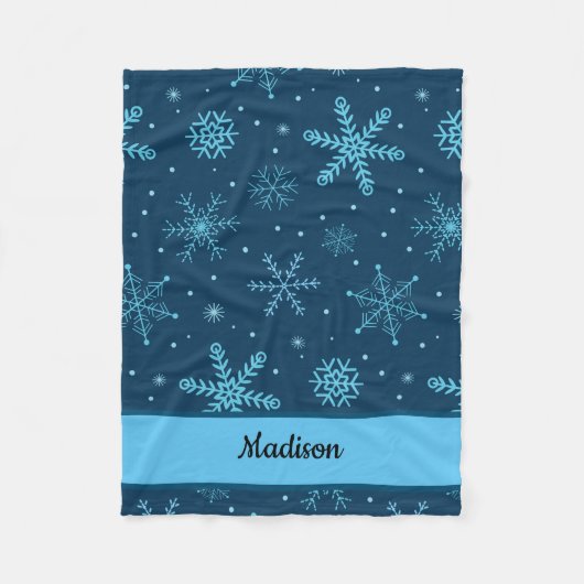 クラシッククリスマスの雪の上にネイビーカスタムブルー フリースブランケット (正面)