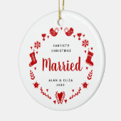 クラシッククリスマスをテーマパーソナライズされたにした40年目結婚した セラミックオーナメント (左)